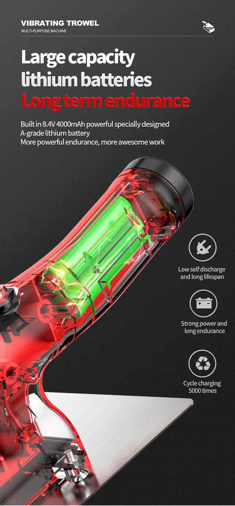 ‌Lithium-Powered Vibrating Flat-Blade Plastering Trowel